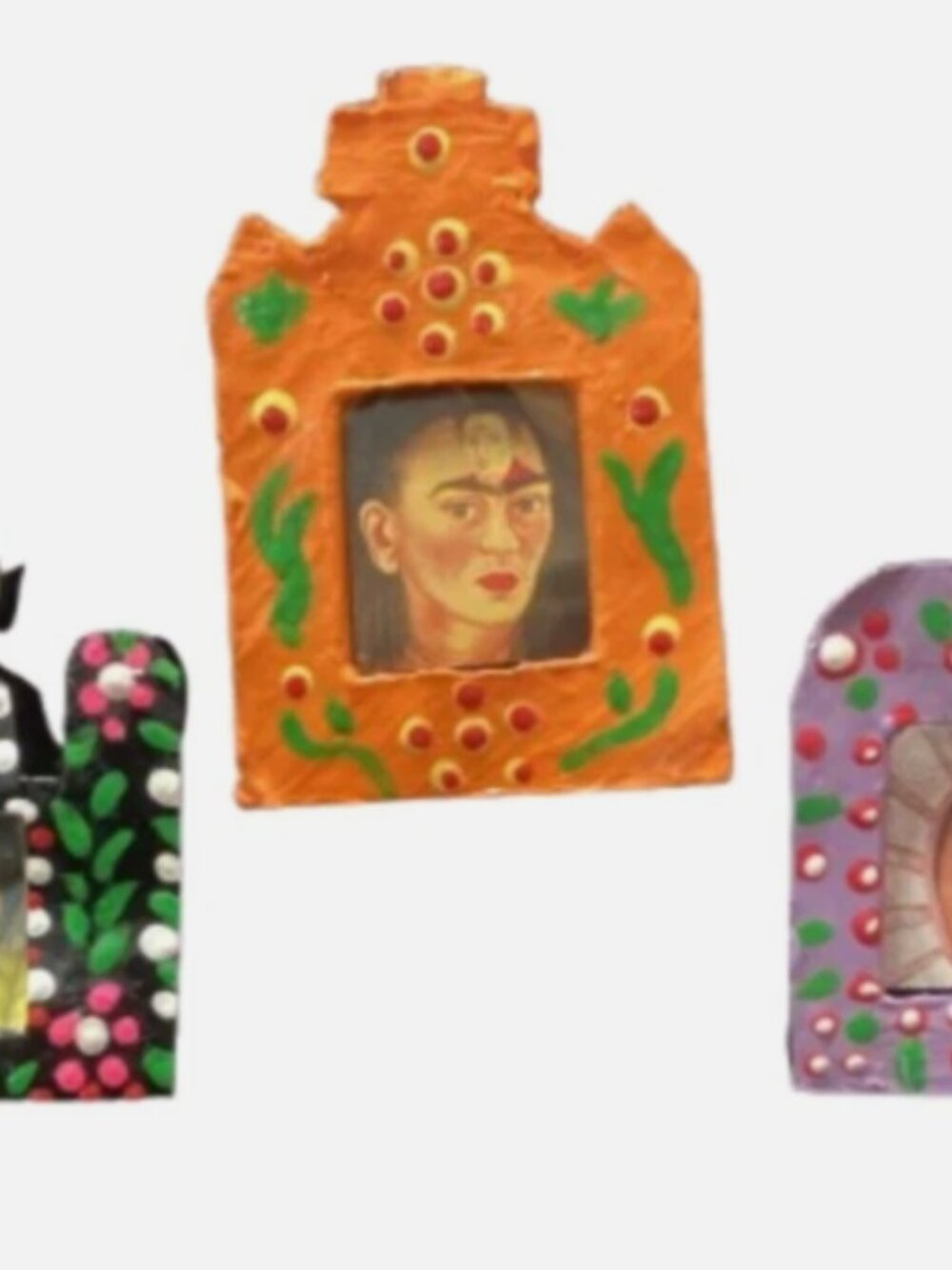Miniature set of 3 Decorated Painted Tin Niches, Folk Art, Magnets